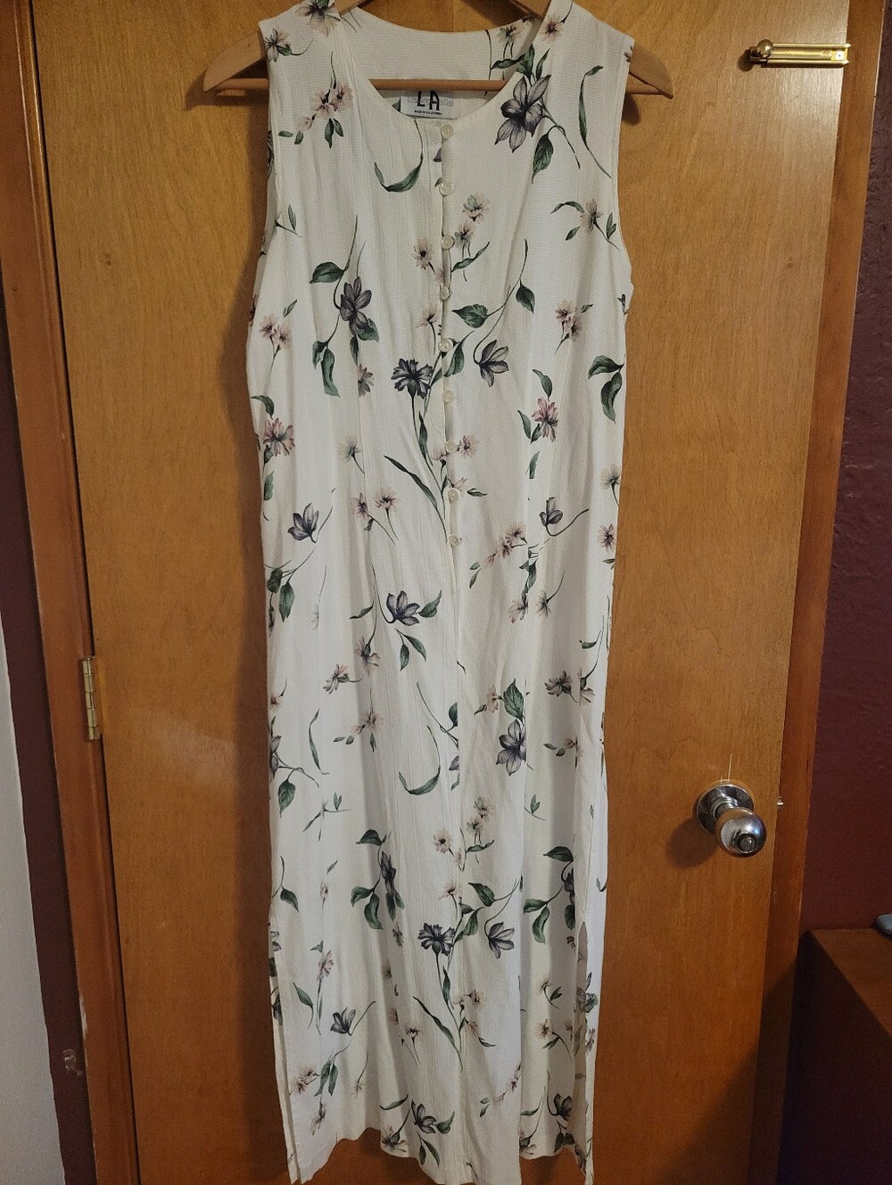 Vintage White Floral Midi Dress with Buttons- Size 4